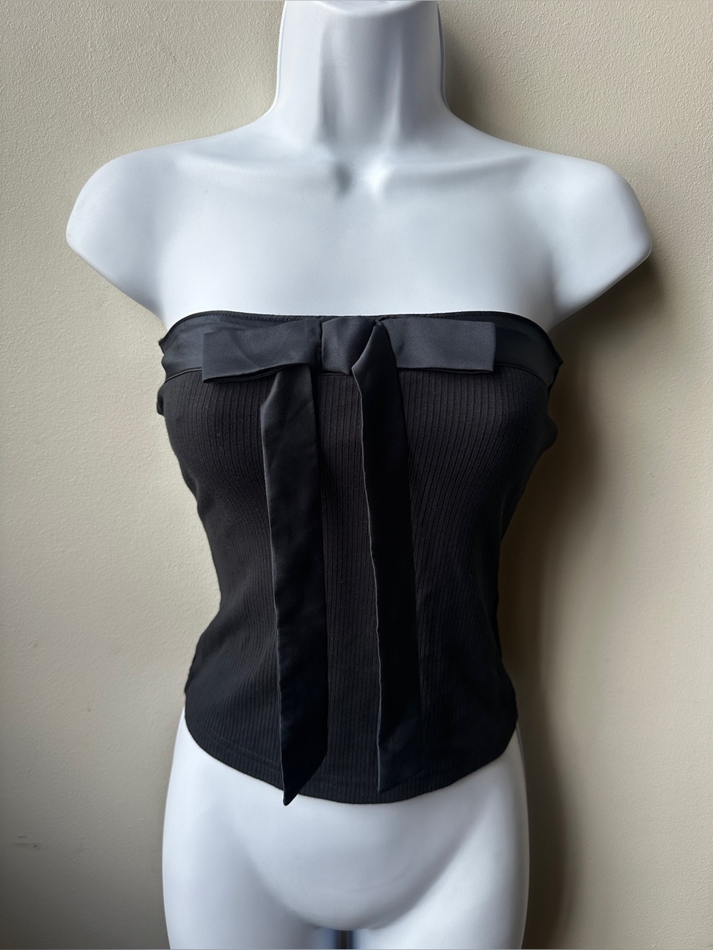 Black Bow Tube Top Coquette Y2K Barbiecore Ribbed Strapless Bandeau Corset Top
